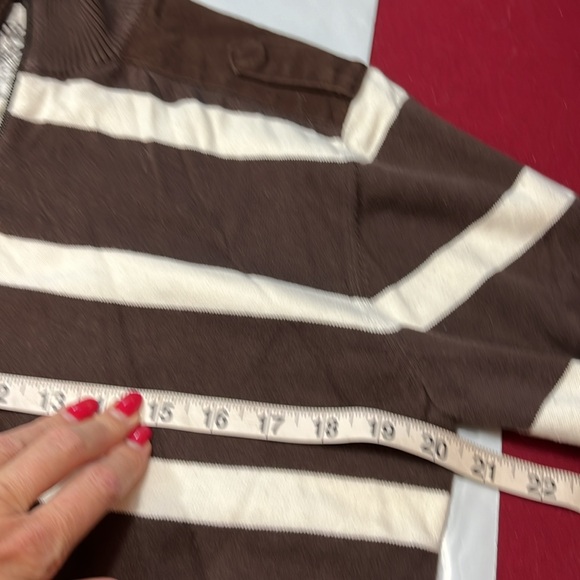 BROWN GUESS USA cream striped Sweater full ZIP up Pockets mock neck mens large L - Picture 11 of 16